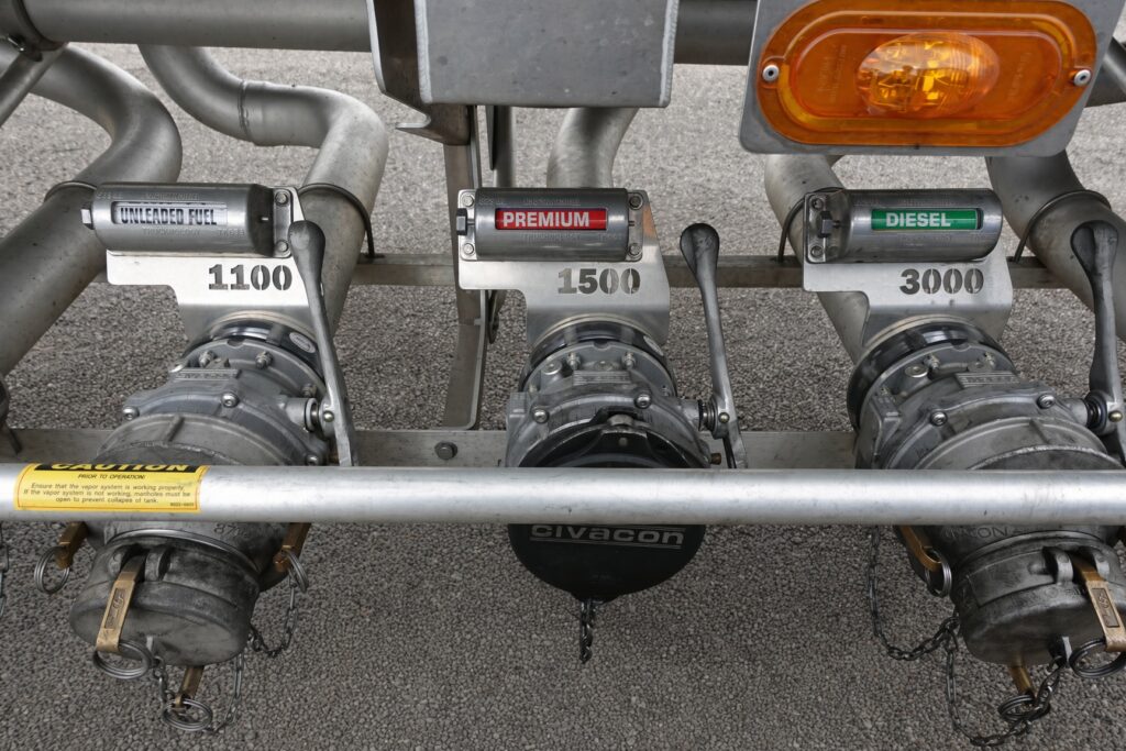 Fueling system connections displayed, labeled for Unleaded Fuel, Premium, and Diesel with corresponding flow meters for efficient operation.
